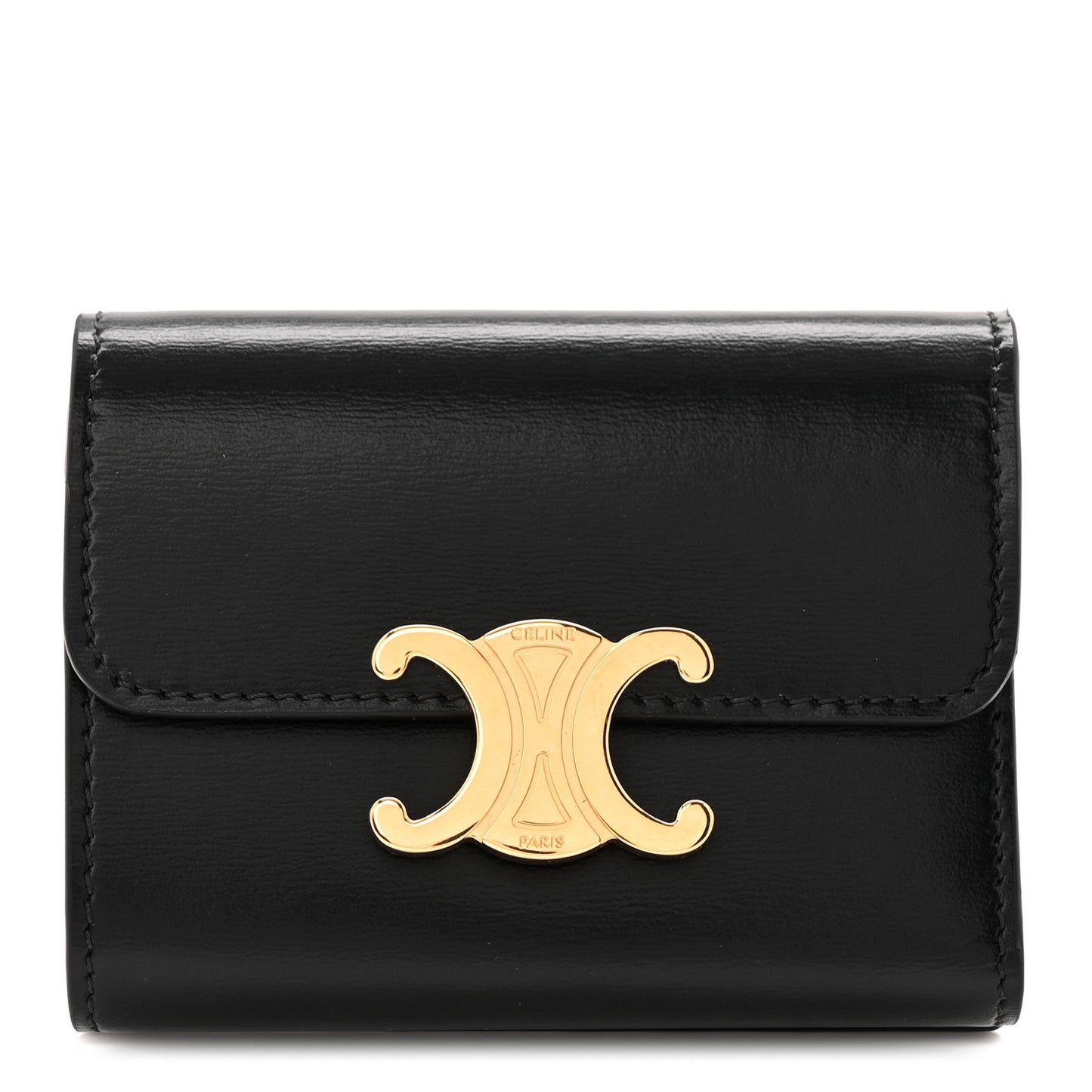Calfskin Compact Triomphe Wallet With Coin Purse Black