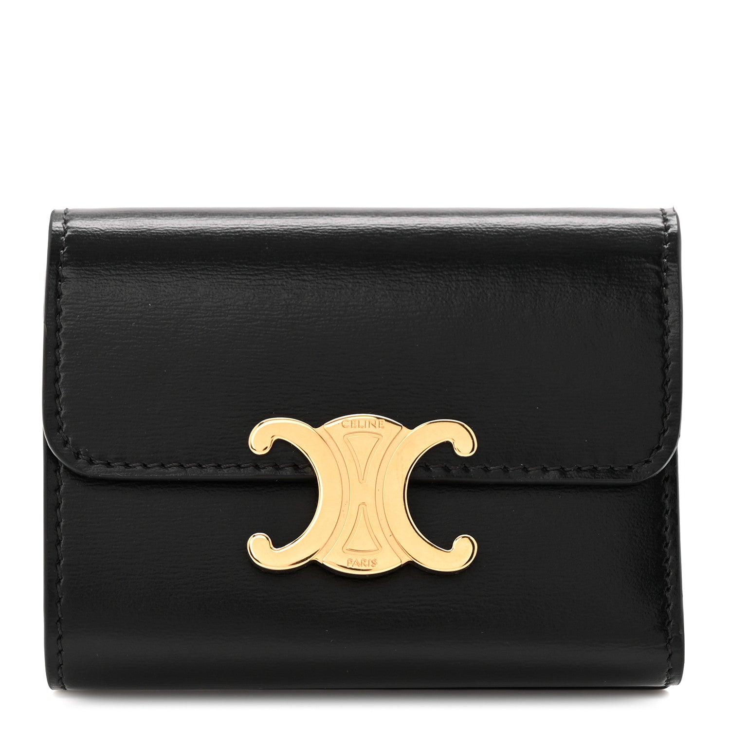 Celine Calfskin Compact Triomphe Wallet With Coin Purse Black 1 of 8