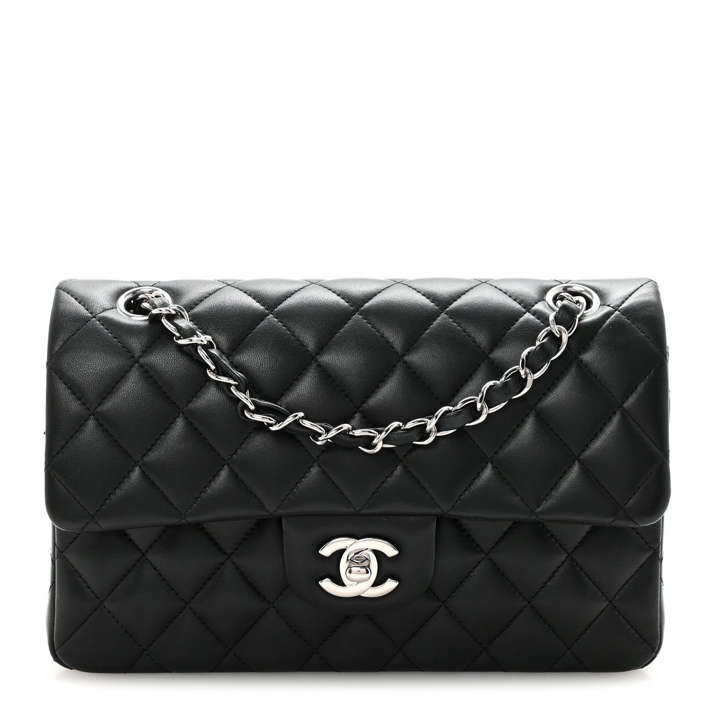 Lambskin Quilted Small Double Flap Black