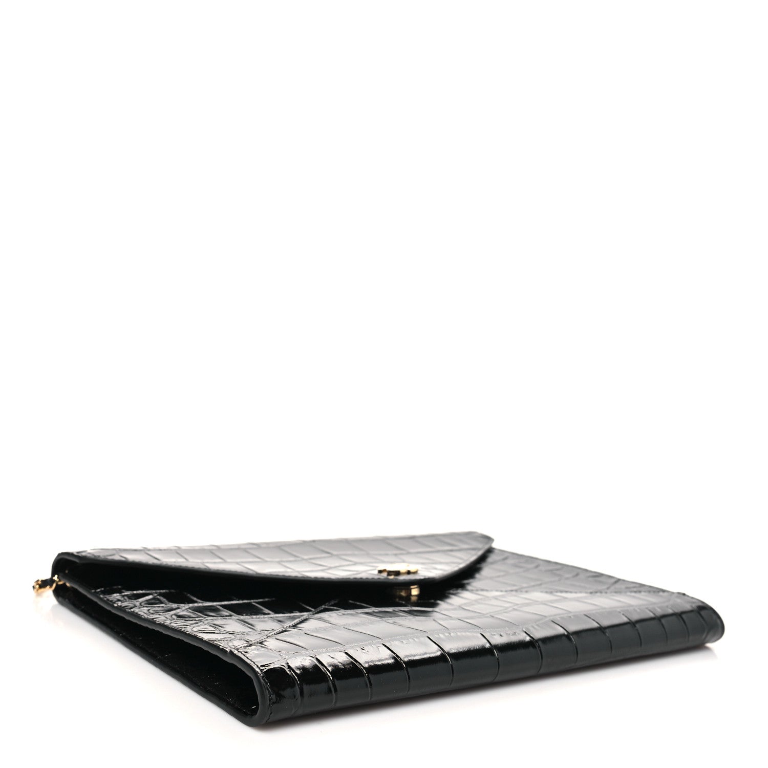 Chanel Calfskin Crocodile Embossed Croc Illusion Clutch With Chain  Black 3 of 10