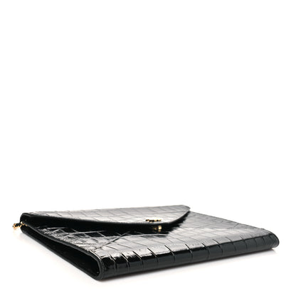 Chanel Calfskin Crocodile Embossed Croc Illusion Clutch With Chain  Black 3 of 10