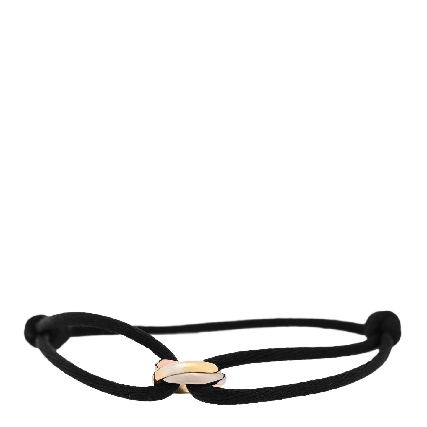 18k Pink Yellow White Gold Trinity Adjustable Cord Bracelet Black