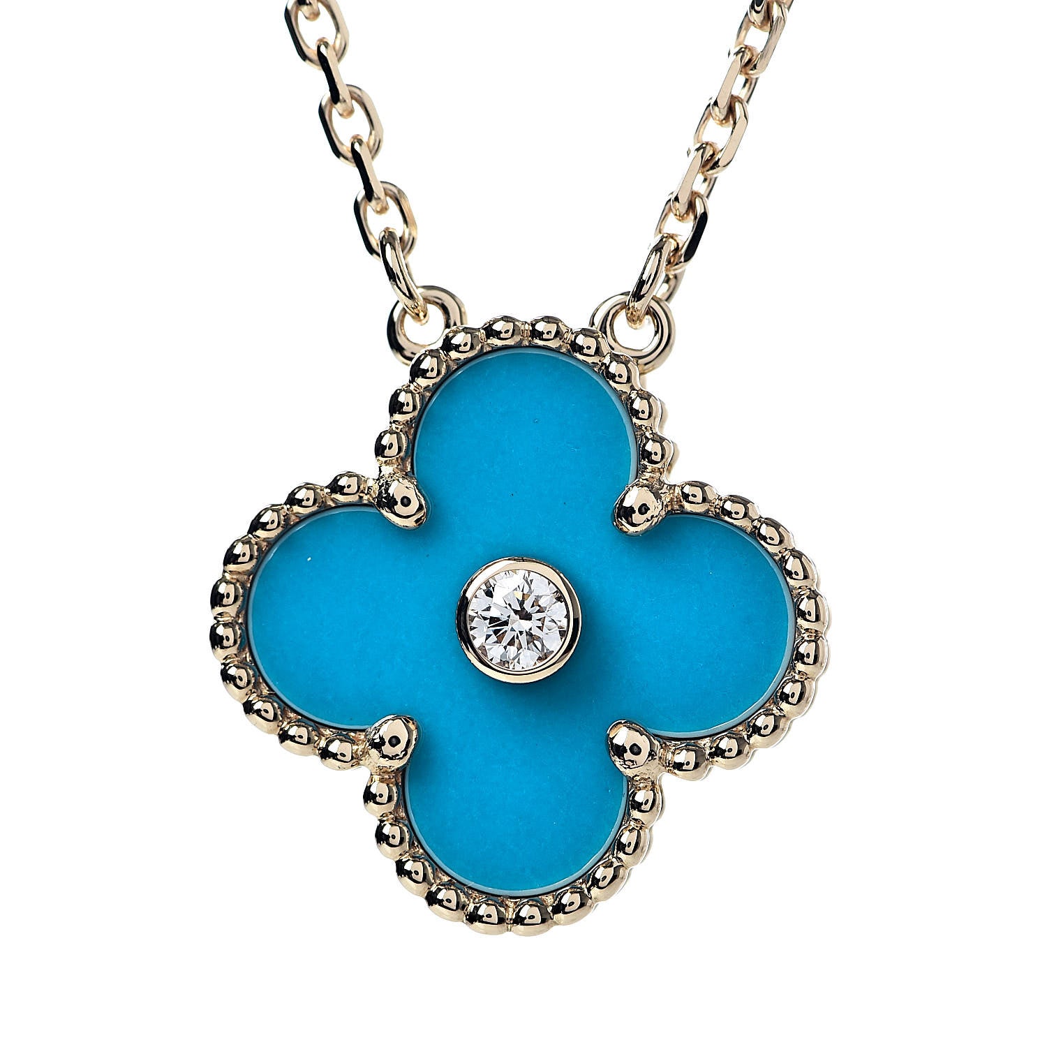 Van Cleef & Arpels 18K Yellow Gold Diamond Celestial Blue Sevres Porcelain Vintage Alhambra Pendant Necklace 4 of 8
