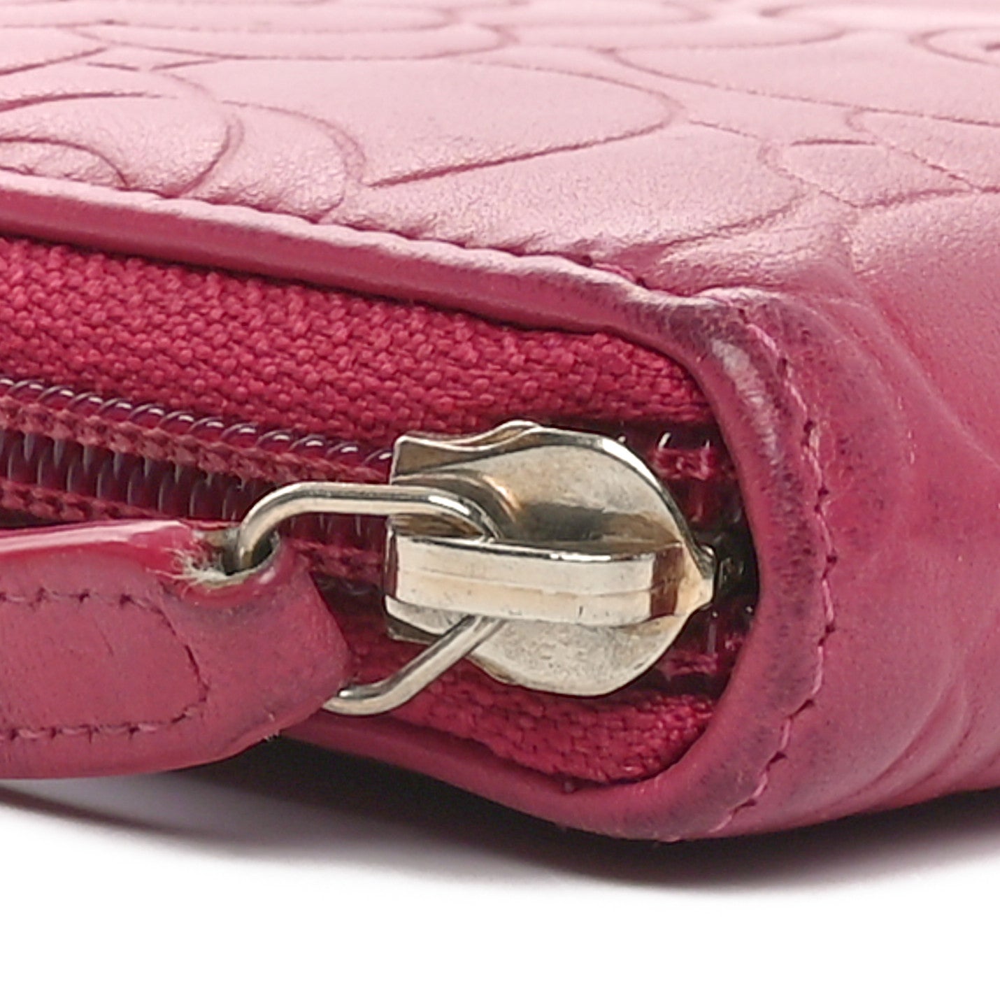 Lambskin Camellia Embossed Large Gusset Zip Around Wallet Fuchsia