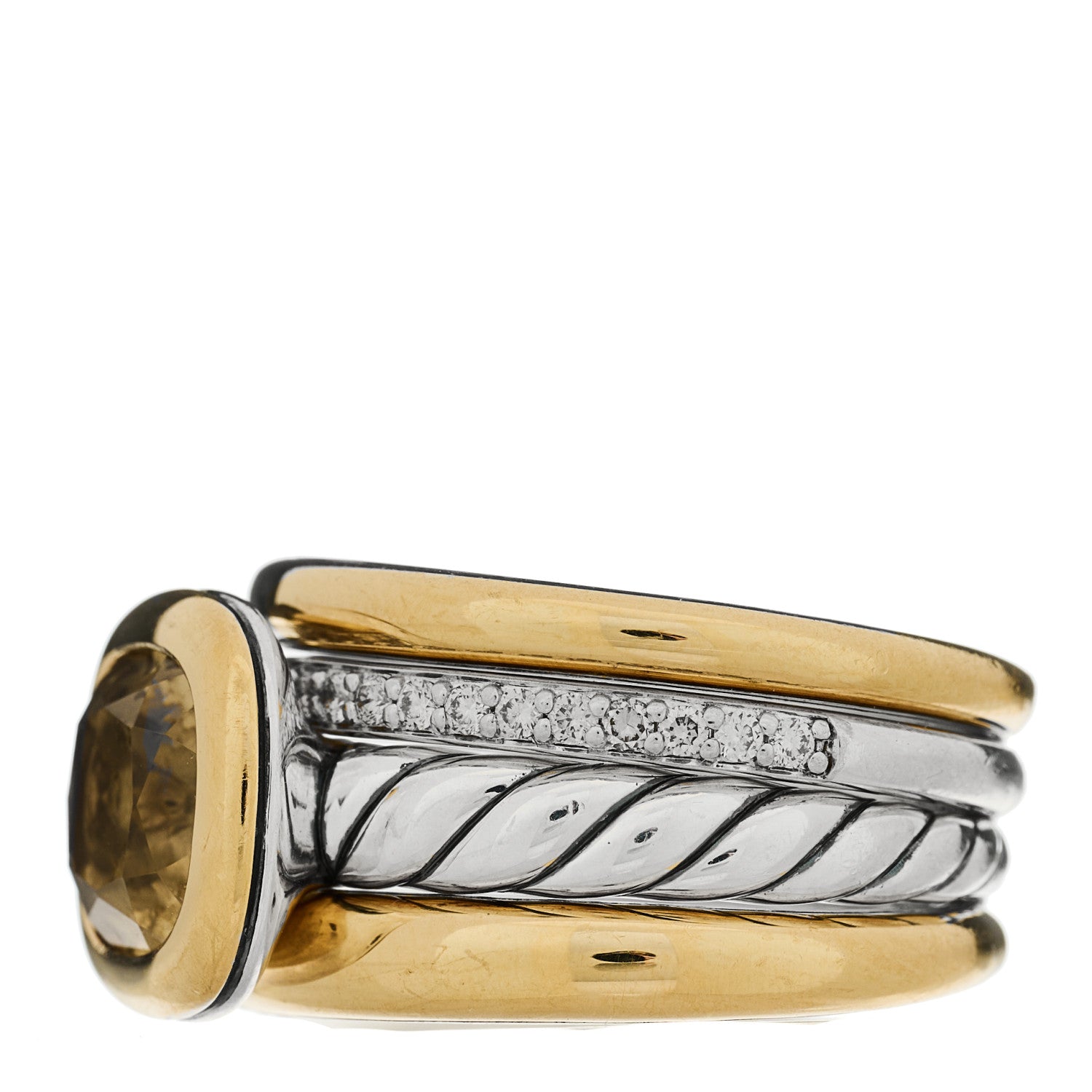 David Yurman 18K Yellow Gold Sterling Silver Diamond Citrine Mercer Four Row Stone Ring 57 8 3 of 5