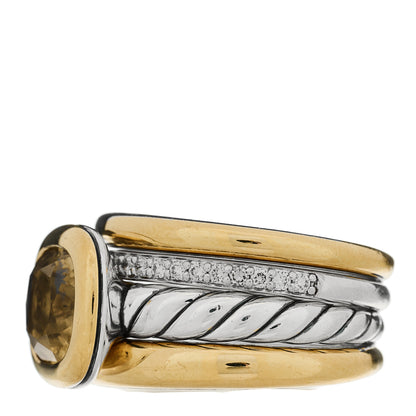 David Yurman 18K Yellow Gold Sterling Silver Diamond Citrine Mercer Four Row Stone Ring 57 8 3 of 5