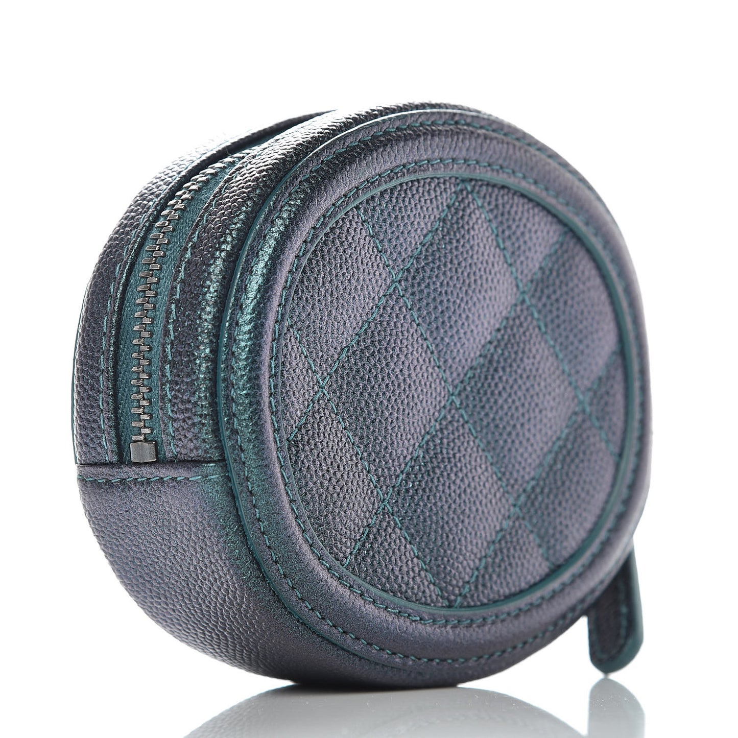 Iridescent Caviar Quilted Filigree Zip Around Classic Coin Purse Dark Turquoise