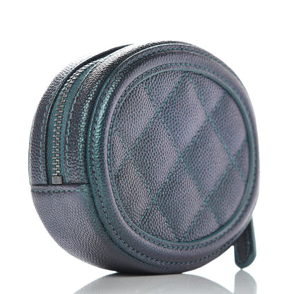 Chanel Iridescent Caviar Quilted Filigree Zip Around Classic Coin Purse Dark Turquoise 3 of 8