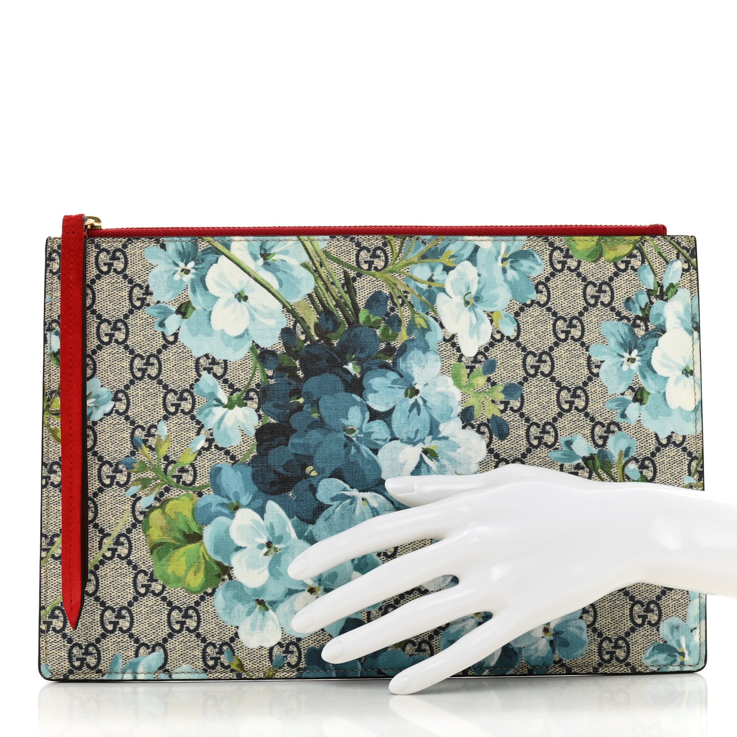 Gucci GG Supreme Monogram Blooms Suede Large Zip Pouch Blue 2 of 7