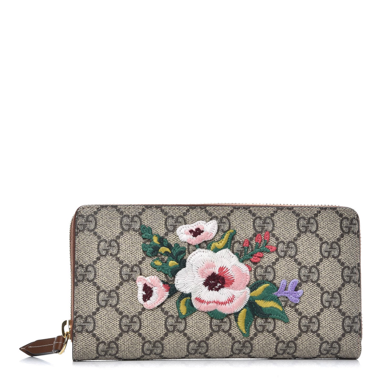 GG Supreme Monogram Garden Embroidered Zip Around Wallet