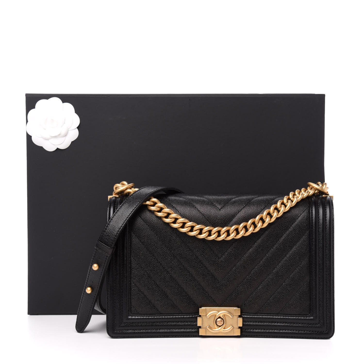 Chanel Caviar Chevron Quilted New Medium Boy Flap Black 12 of 12