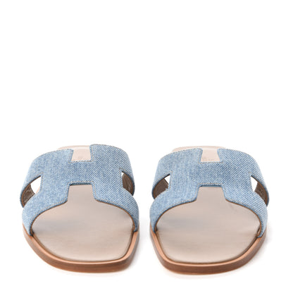 Hermes Denim Canvas Oran Sandals 39 Bleu Clair 2 of 9