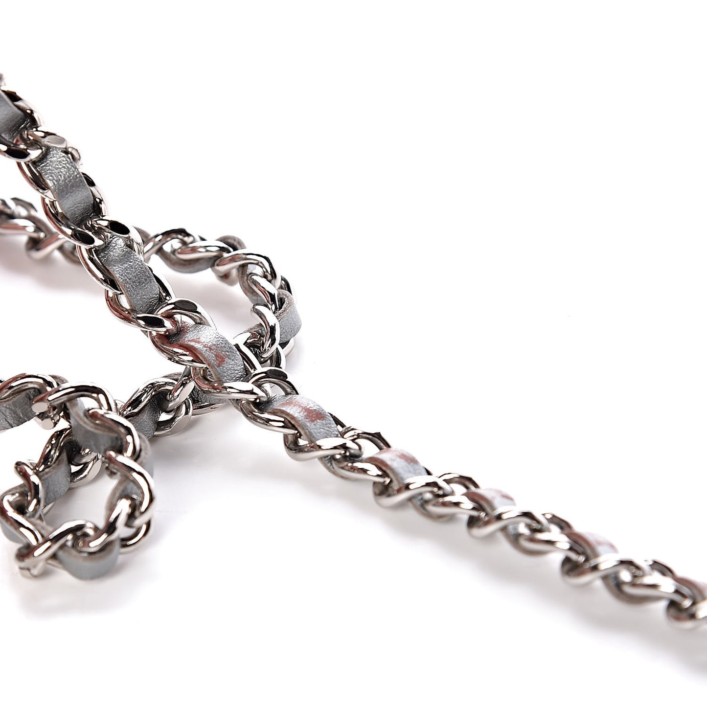 Metallic Lambskin Camellia Crystal Wallet on Chain WOC Silver