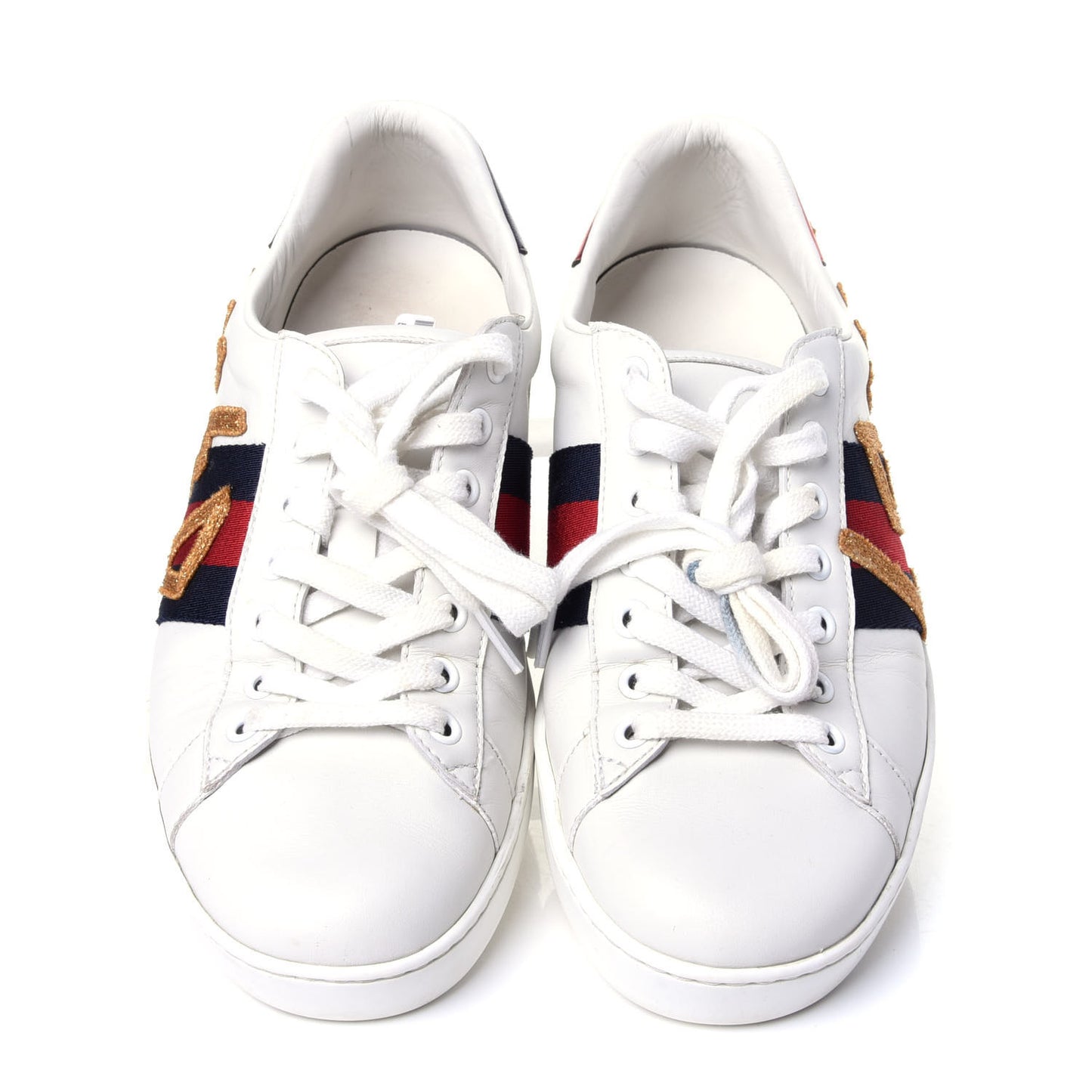 Calfskin Nappa Web LOVED Embroidered Womens Ace Sneakers 38 White Red Flame Notte