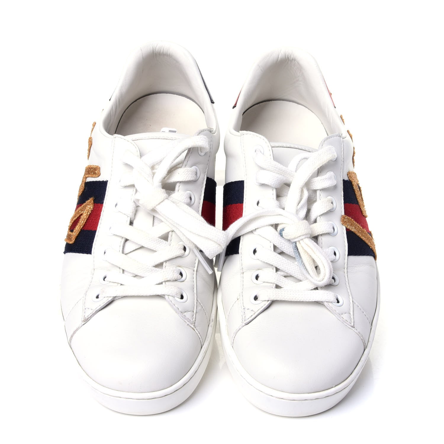 Gucci Calfskin Nappa Web LOVED Embroidered Womens Ace Sneakers 38 White Red Flame Notte 5 of 13