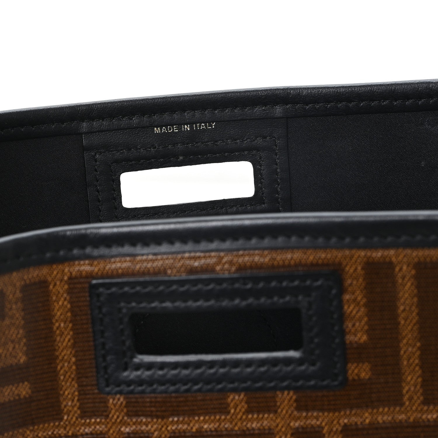 Fendi Glazed Fabric Vitello Century FF 1974 Stamp Patch Medium Peekaboo Defender Cover Mogano Panna Black 7 of 7