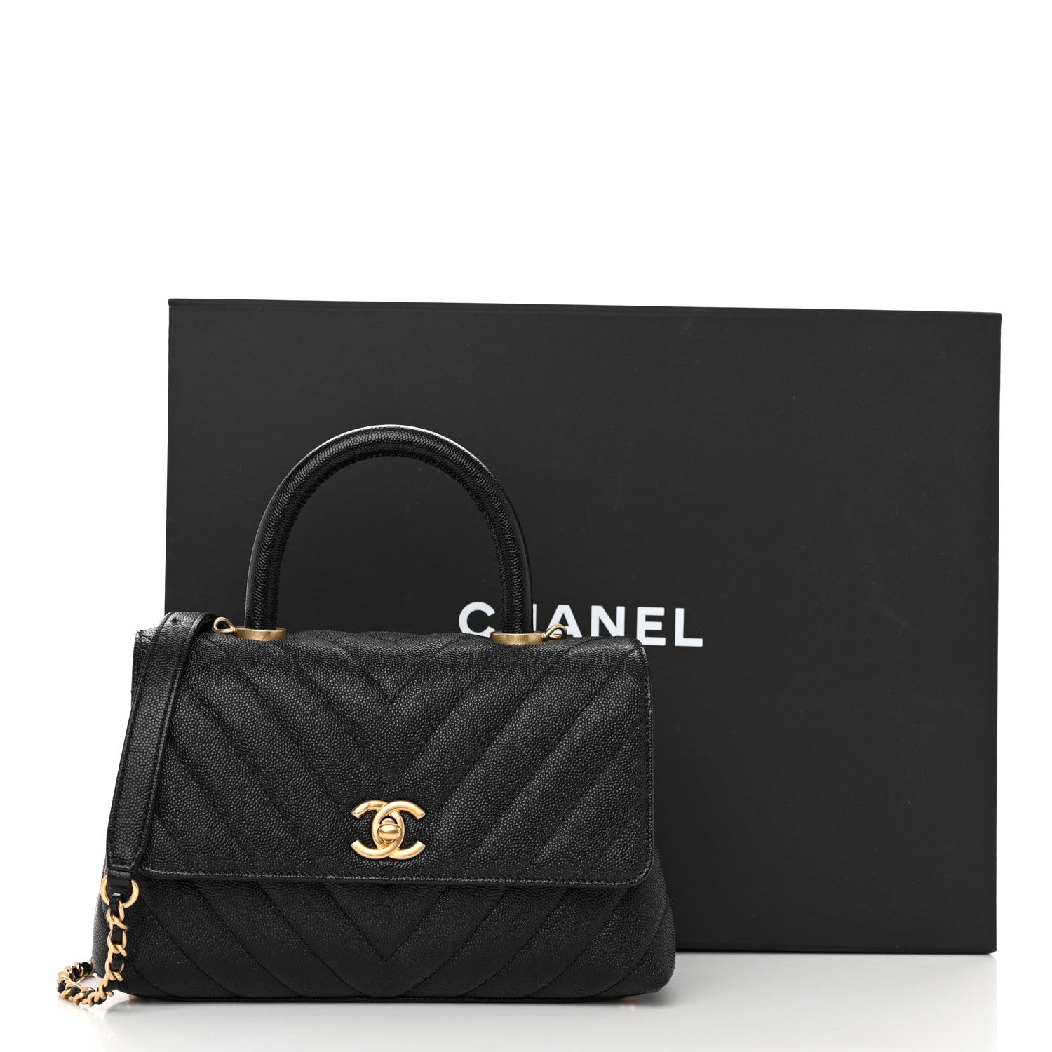 Chanel Caviar Chevron Quilted Mini Coco Handle Flap Black 12 of 12