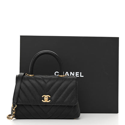 Chanel Caviar Chevron Quilted Mini Coco Handle Flap Black 12 of 12