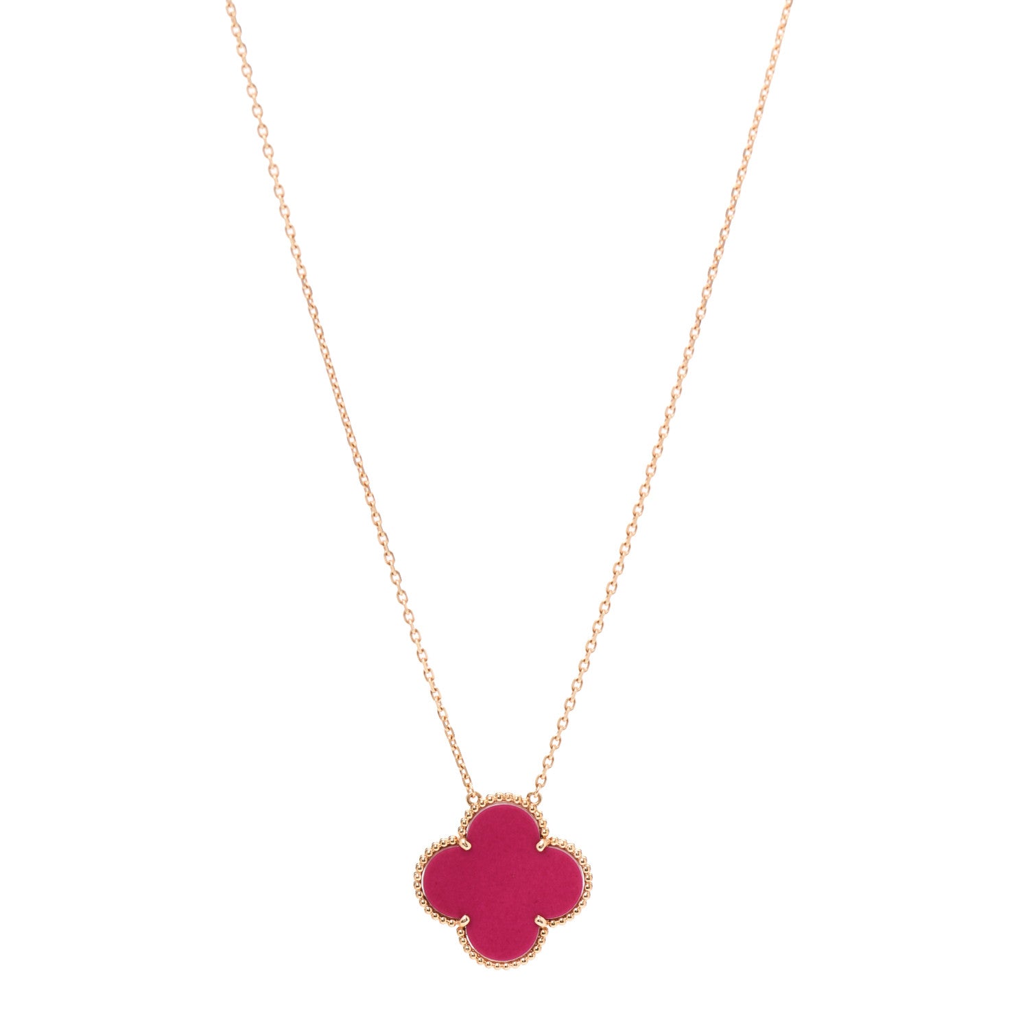 Van Cleef & Arpels 18K Rose Gold Raspberry Pink Sevres Porcelain Magic Alhambra Pendant Necklace 1 of 6