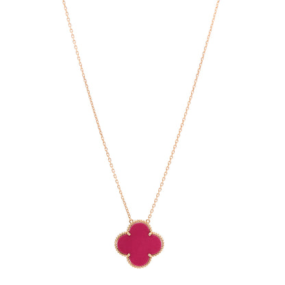 Van Cleef & Arpels 18K Rose Gold Raspberry Pink Sevres Porcelain Magic Alhambra Pendant Necklace 1 of 6