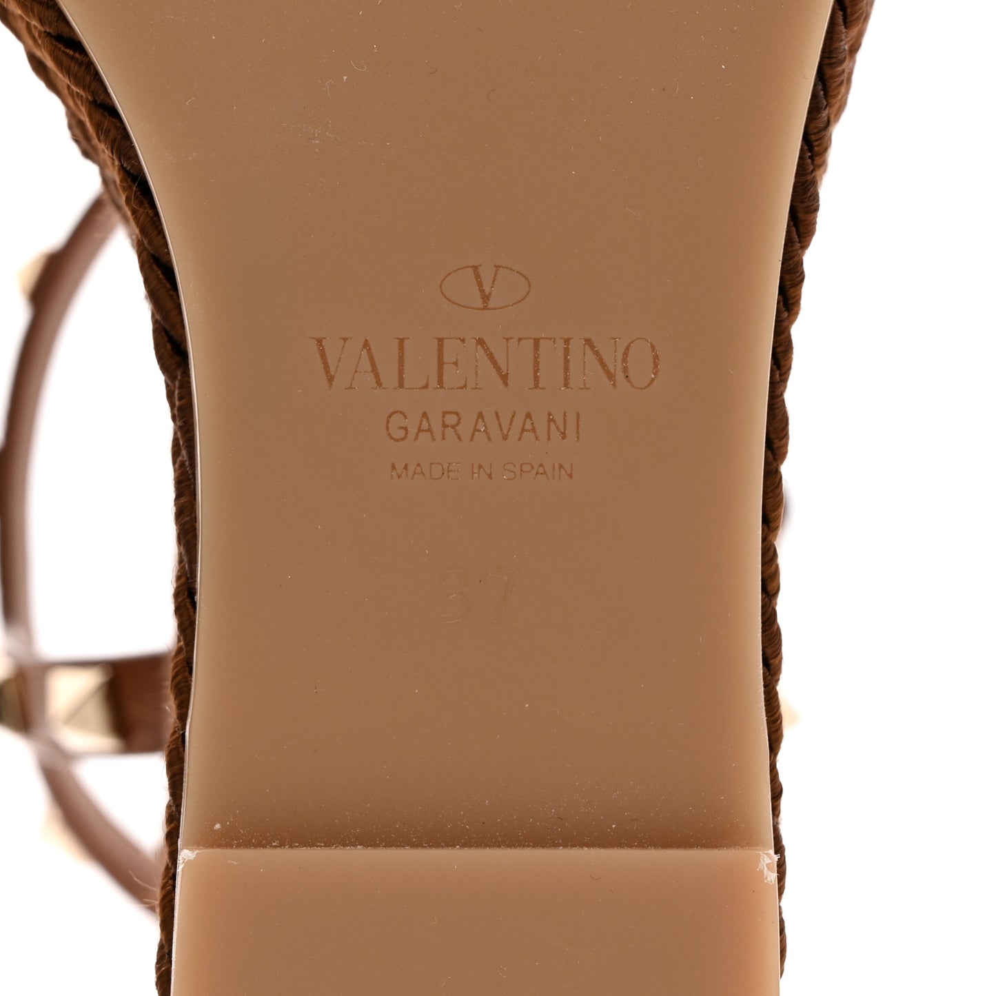 Calfskin Rockstud Torchon Espadrille 25/115mm Wedge Sandals 37 Cuoio