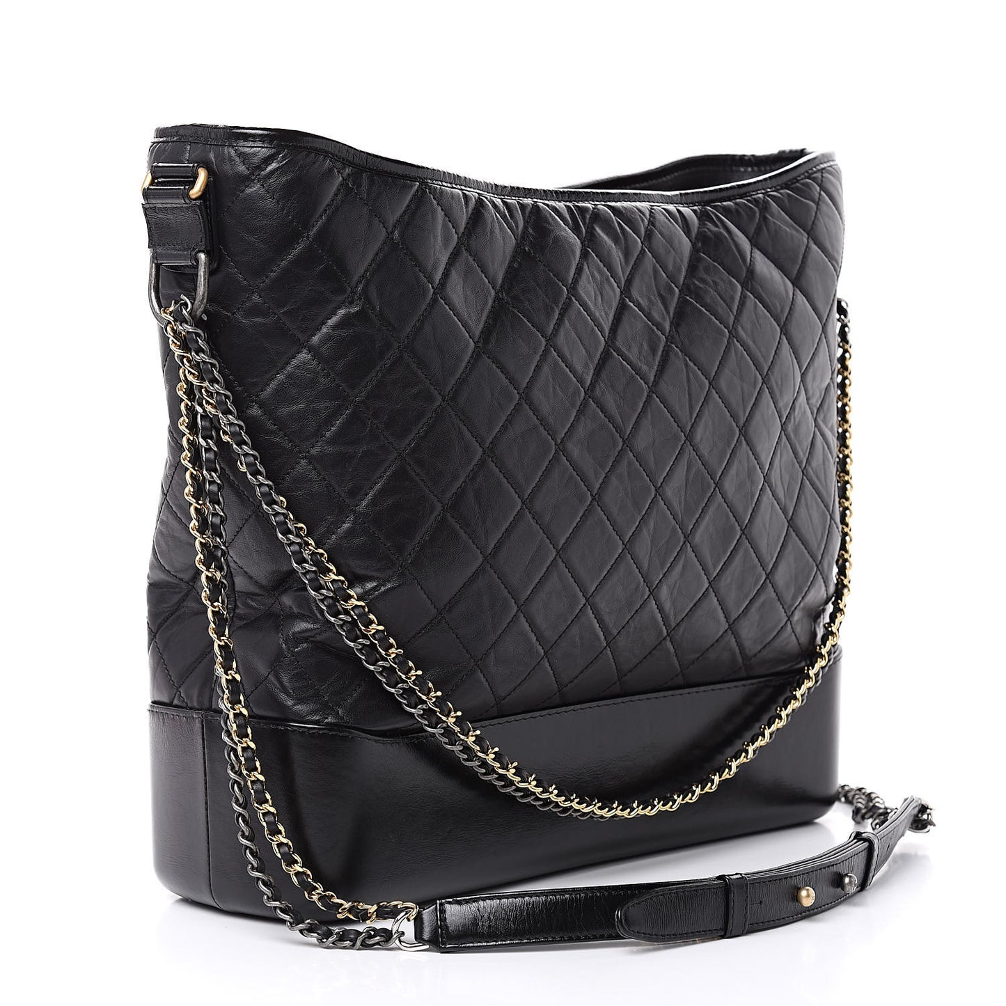 Aged Calfskin Quilted Maxi Gabrielle Hobo Black