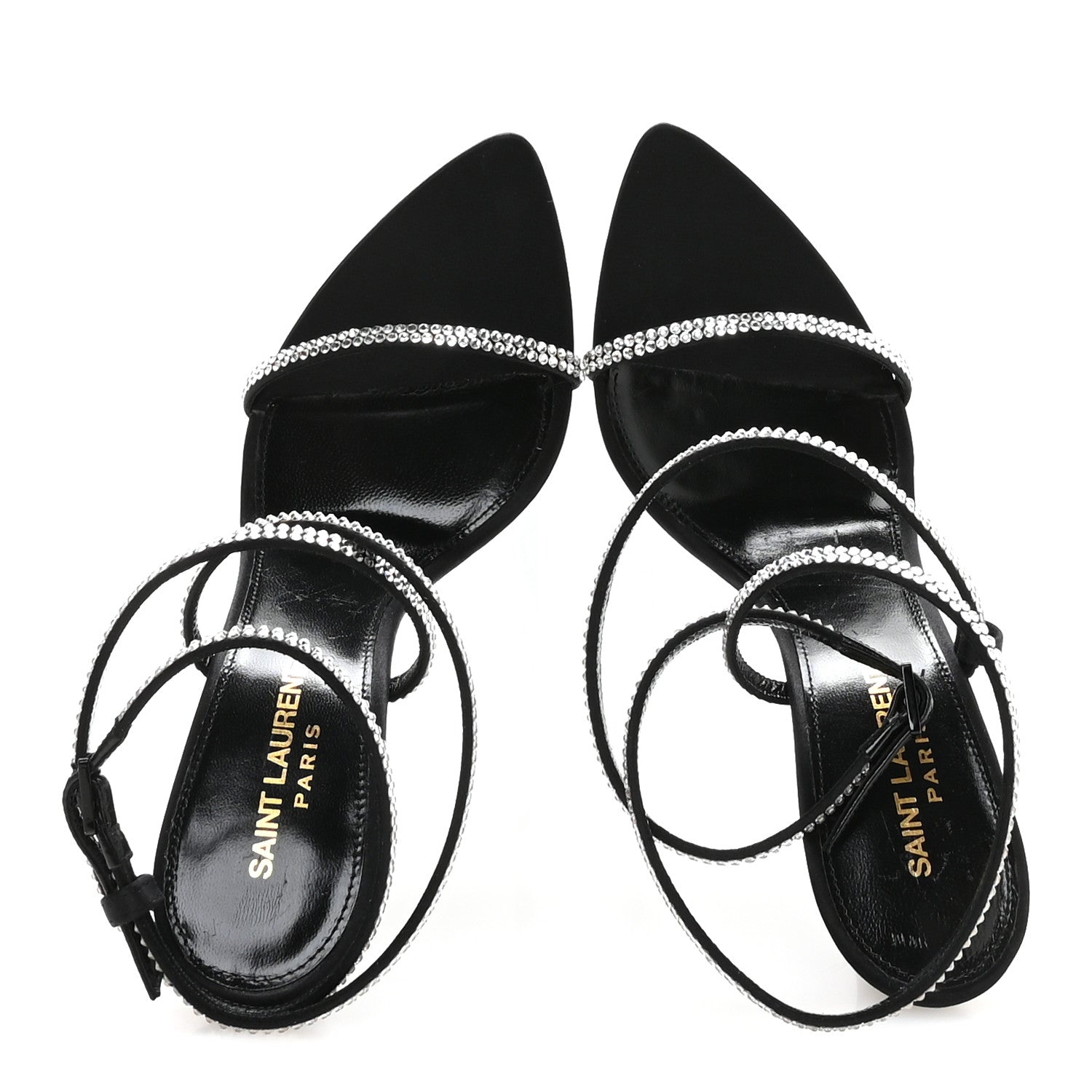 Saint Laurent Crepe Satin Crystal Satine 110 Sandals 37.5 Black 2 of 8