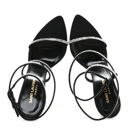 Saint Laurent Crepe Satin Crystal Satine 110 Sandals 37.5 Black 2 of 8