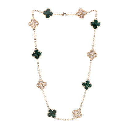 Van Cleef & Arpels 18K Yellow Gold Diamond Malachite 10 Motifs Vintage Alhambra Necklace 3 of 7