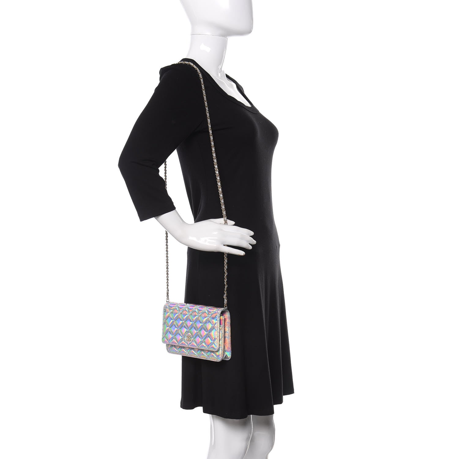 Chanel Iridescent Goatskin Quilted Wallet On Chain WOC Silver 2 of 11