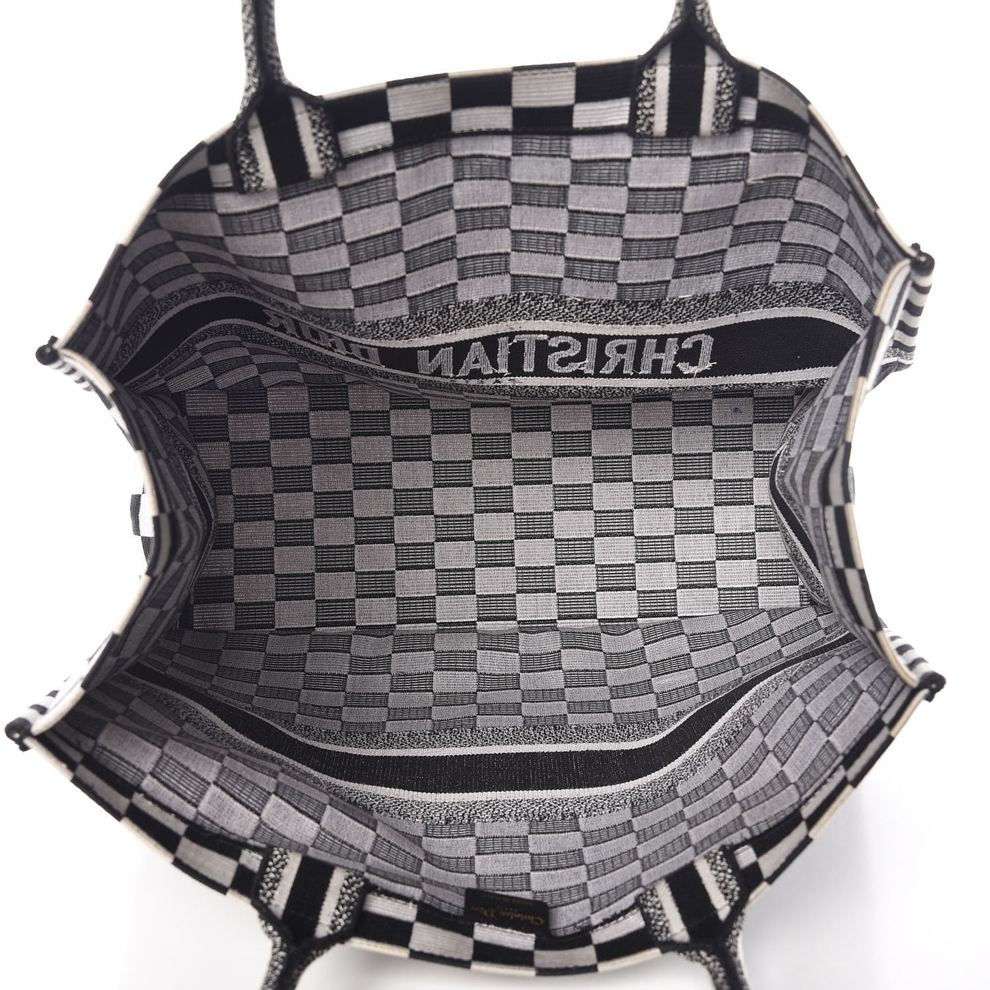 Canvas Embroidered Checkered Book Tote Black White