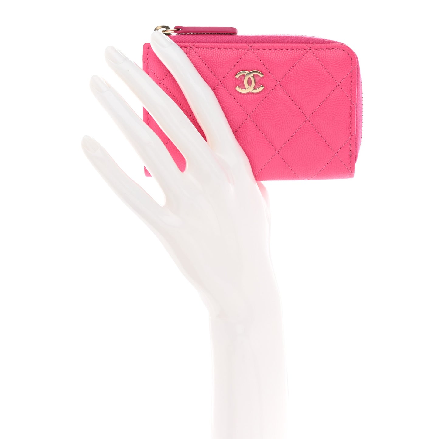 Caviar Quilted Zipped Key Holder Case Pink