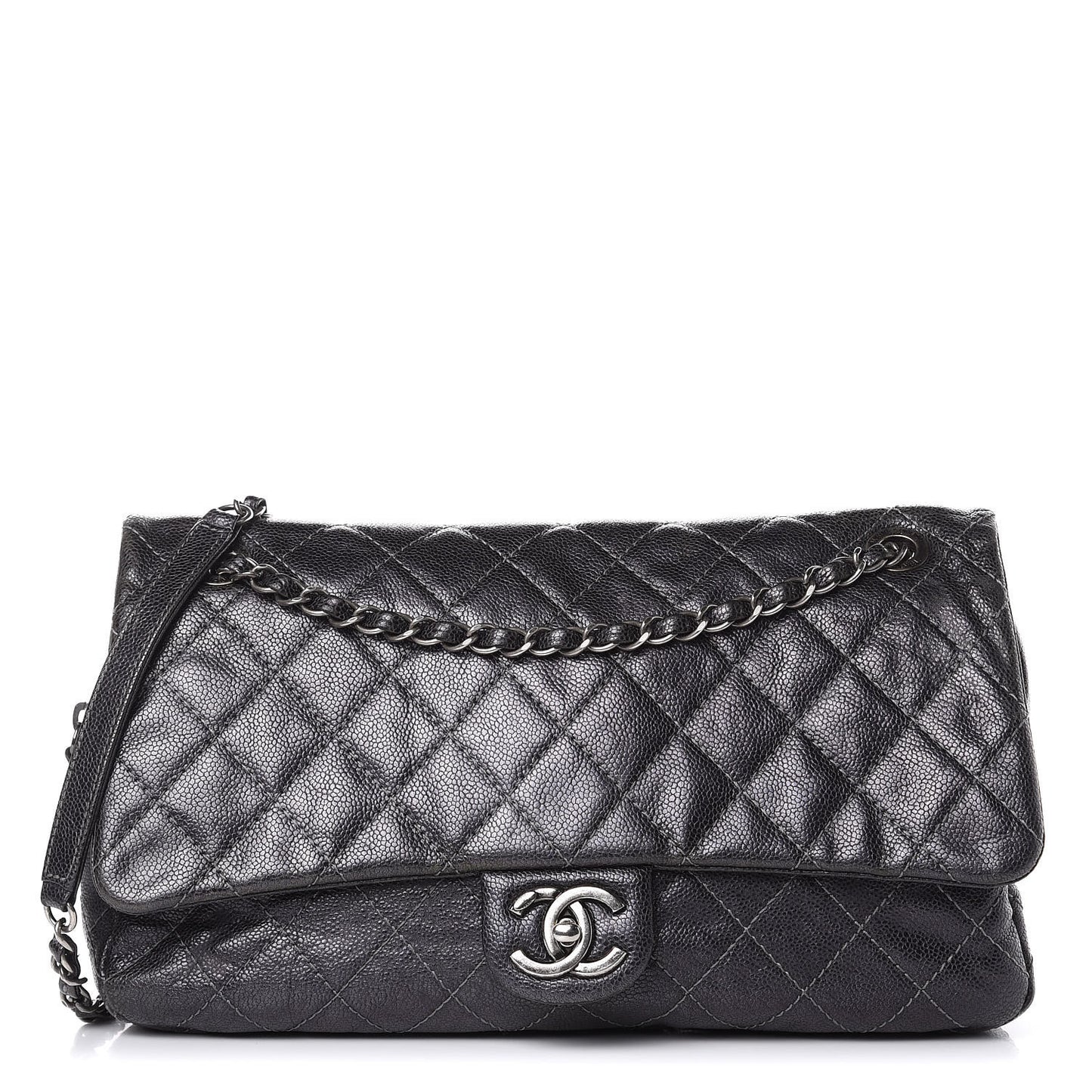 Iridescent Caviar Quilted Large Chic Flap Dark Grey