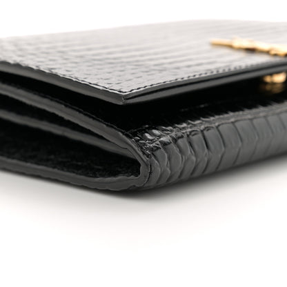 Saint Laurent Calfskin Crocodile Embossed Monogram Chain Wallet Black 9 of 12