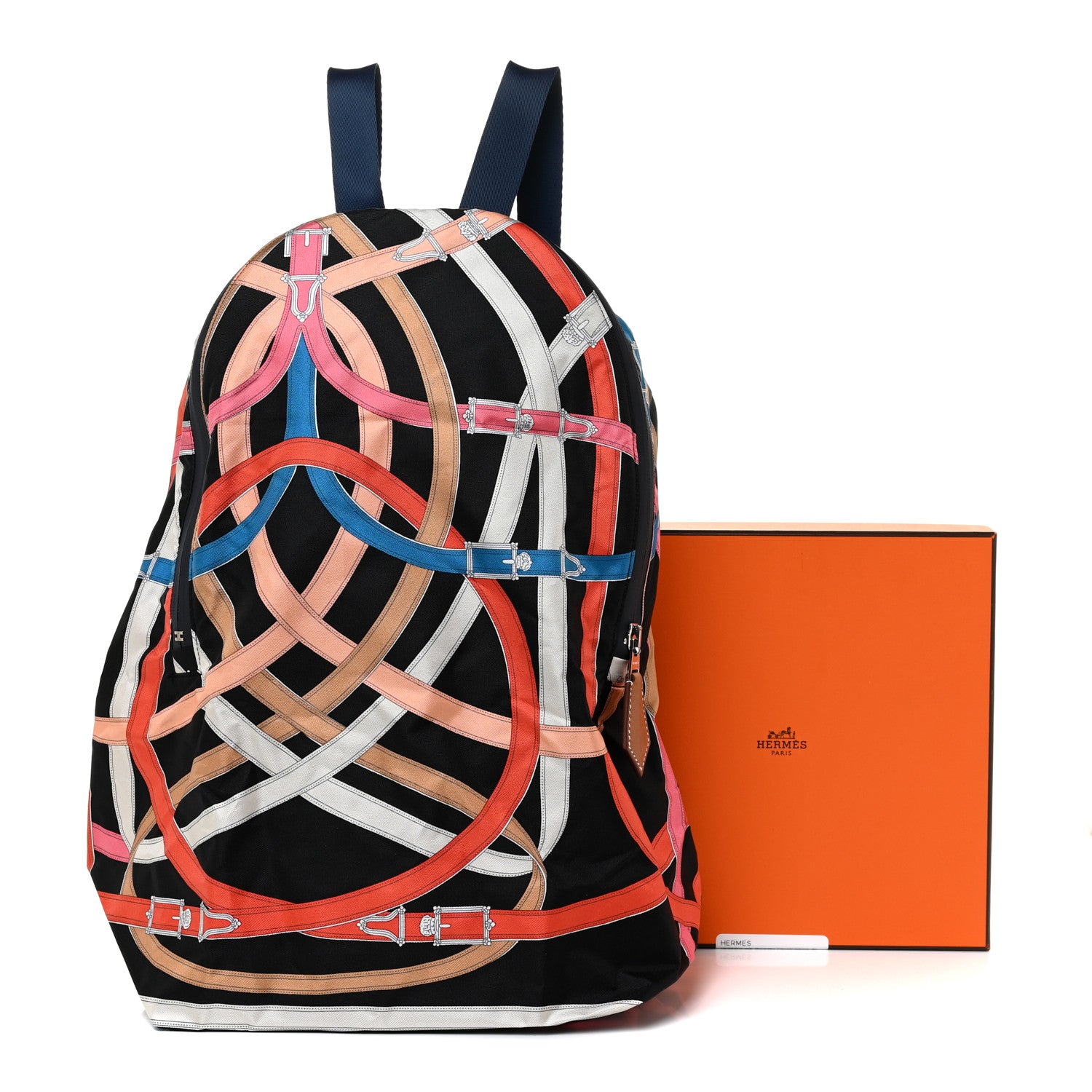 Hermes Silk Barenia Cavalcadour Airsilk Backpack Black Bleu Marine Fauve 11 of 11