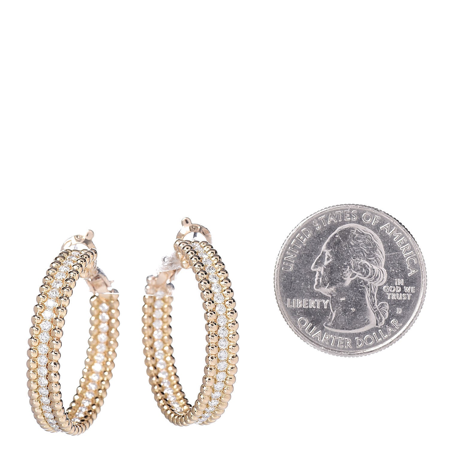 Van Cleef & Arpels 18K Yellow Gold Diamond Perlee Hoop Earrings 2 of 5