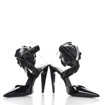Saint Laurent Patent Freja 105 Flower Ankle Pumps 36 Black 6 of 12