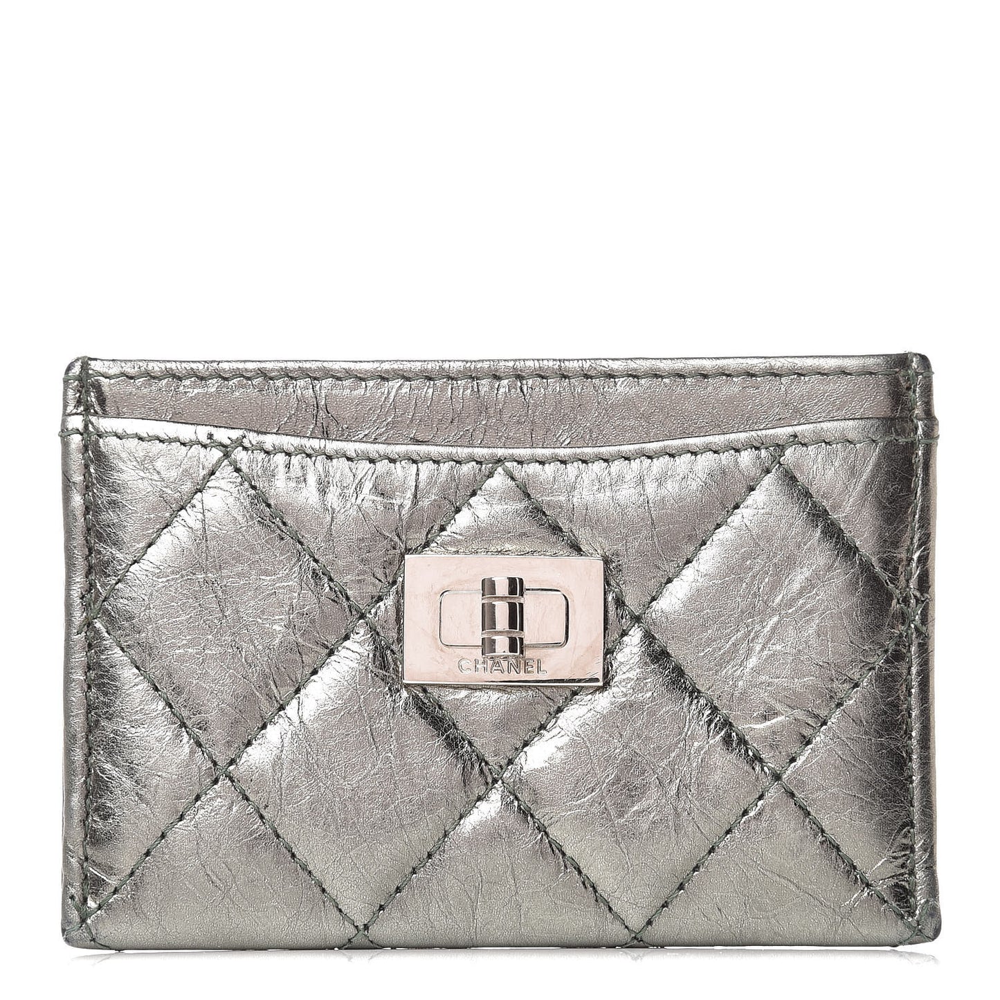 Metallic Aged Calfskin Quilted Reissue Card Holder Green