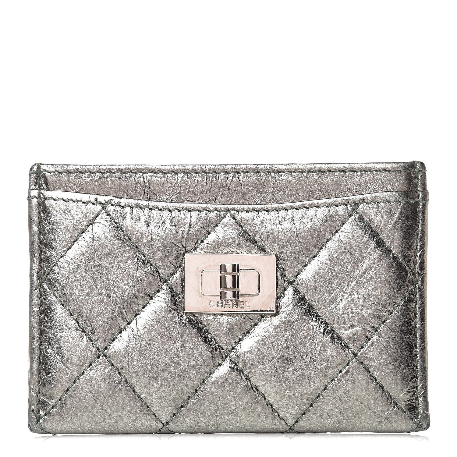 Chanel Metallic Aged Calfskin Quilted Reissue Card Holder Green 1 of 10
