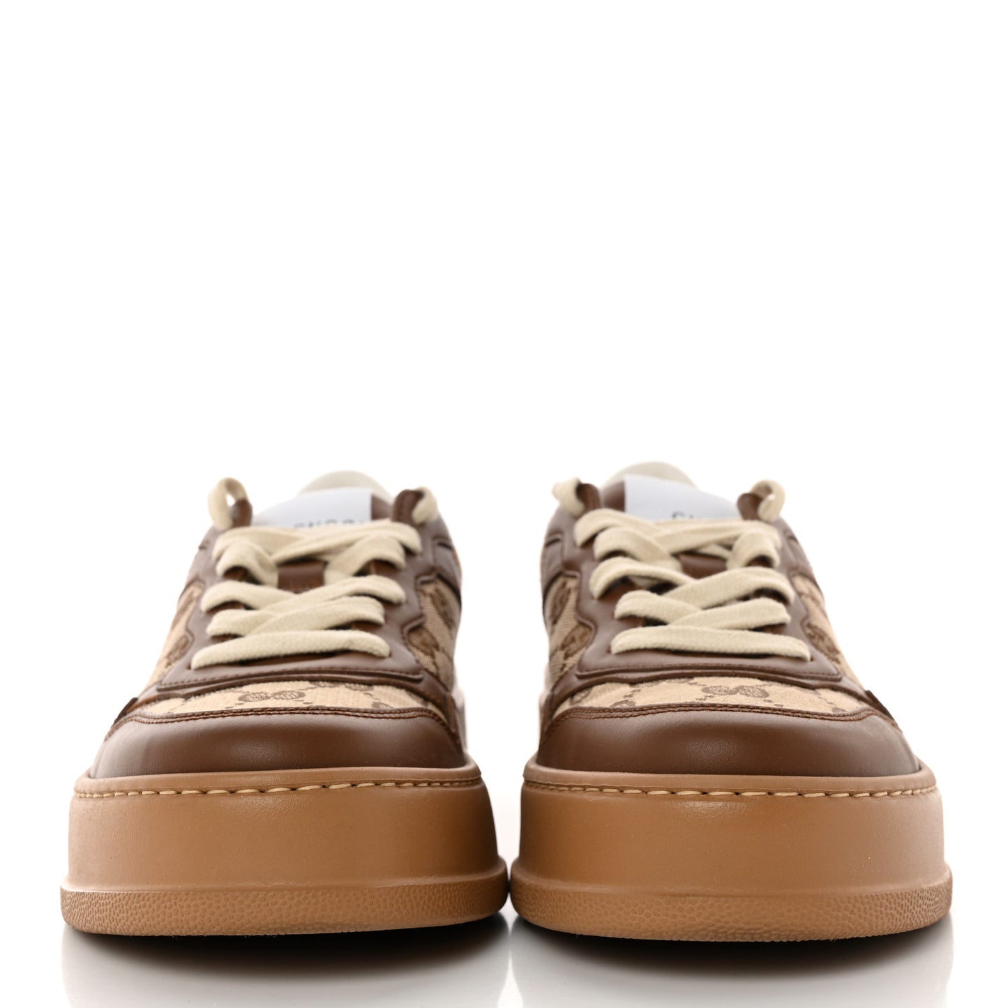 Calfskin GG Monogram Womens Platform 55mm Sneakers 38.5 Hezelnut Beige Ebony Mystic White
