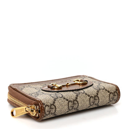 Gucci GG Supreme Monogram Azalea Calfskin Horsebit 1955 Zip Around ID Card Case Wallet Beige Ebony Brown Sugar 4 of 7