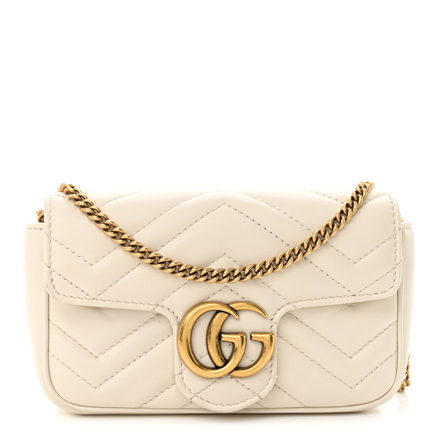 Gucci Calfskin Matelasse Super Mini GG Marmont Shoulder Bag White 1 of 10