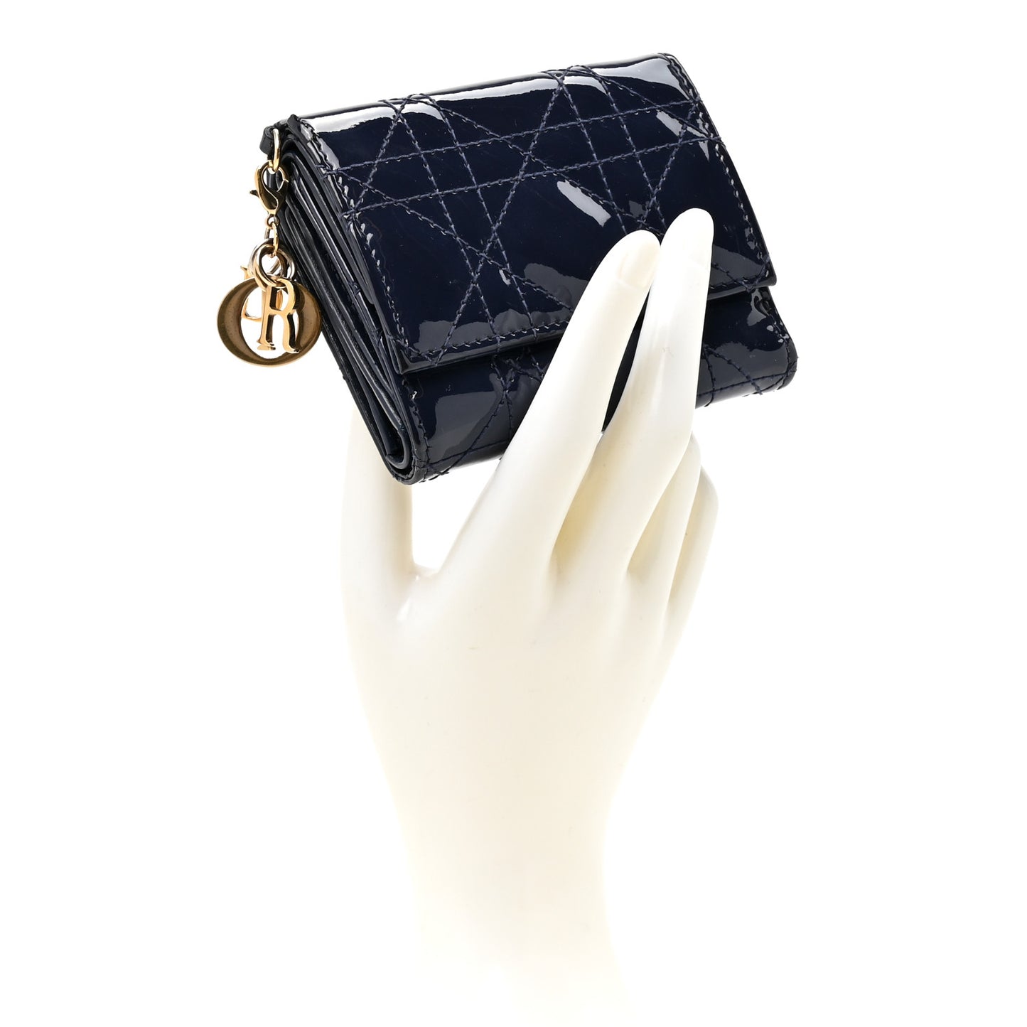 Patent Cannage Lady Dior Medium Wallet Navy