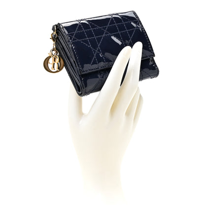 Christian Dior Patent Cannage Lady Dior Medium Wallet Navy 2 of 8