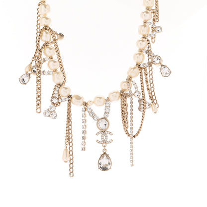 Chanel Pearl Crystal CC Dangle Short Necklace Gold 4 of 6