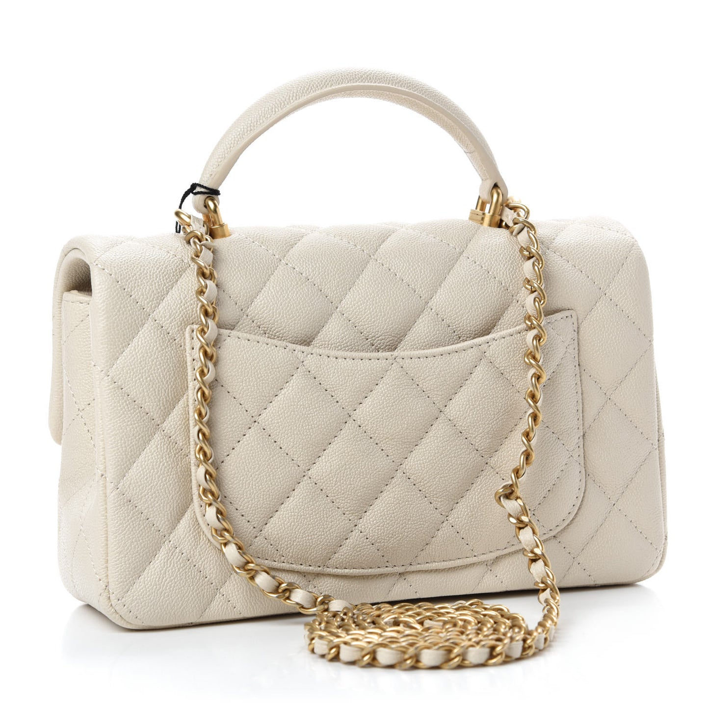 Caviar Quilted Mini Top Handle Rectangular Flap Beige