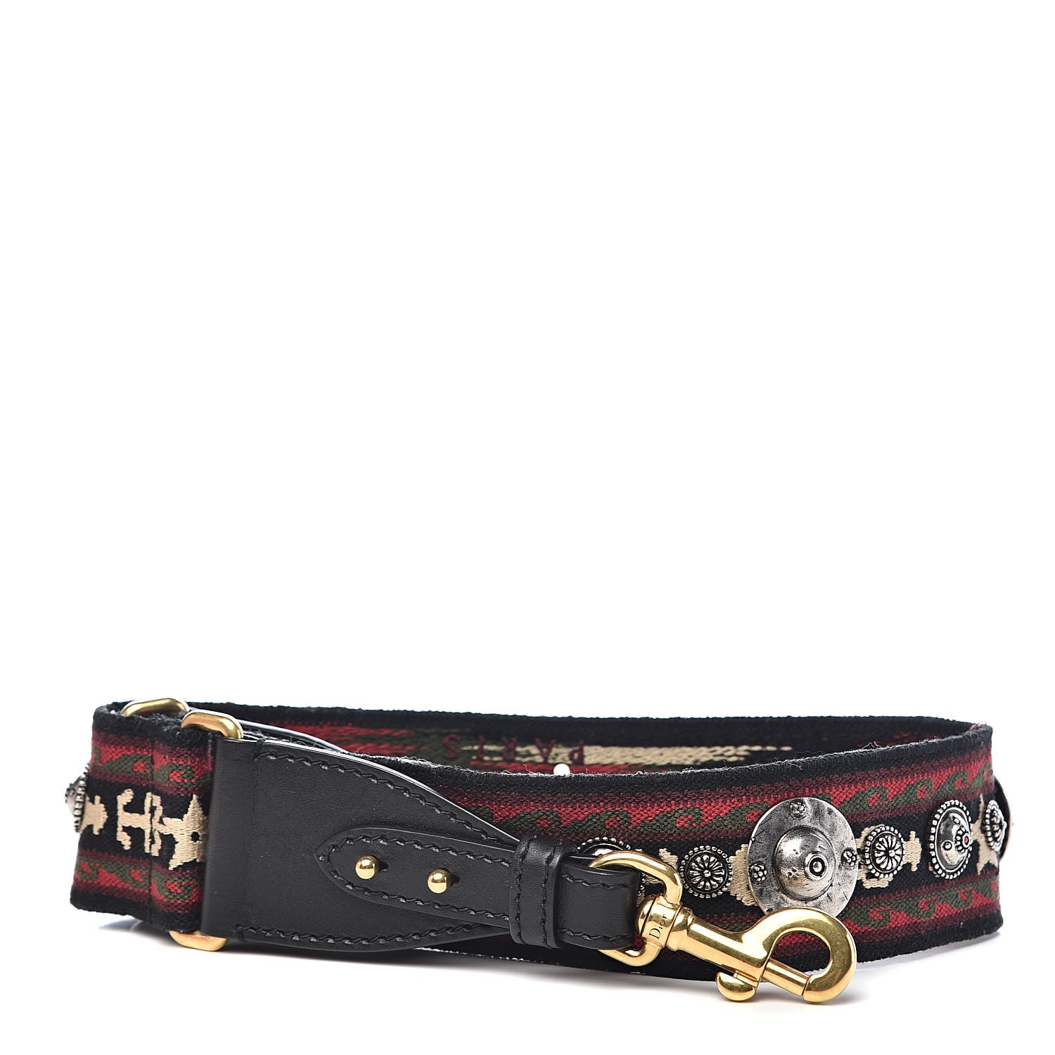 Christian Dior Canvas Embroidered Studded Bohemian Shoulder Strap Red 1 of 4