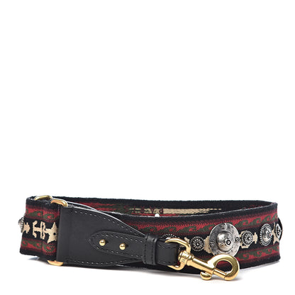 Christian Dior Canvas Embroidered Studded Bohemian Shoulder Strap Red 1 of 4