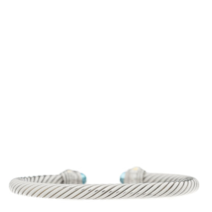 David Yurman Sterling Silver 14K Yellow Gold Blue Topaz 5mm Cable Classics Bracelet 2 of 4