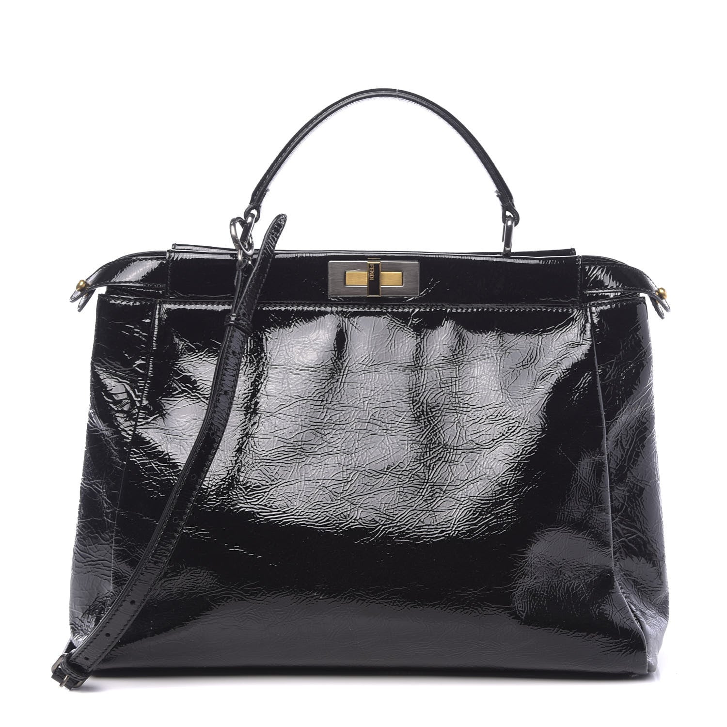 Fendi Patent Large Peekaboo Iconic Satchel Black 3 of 11